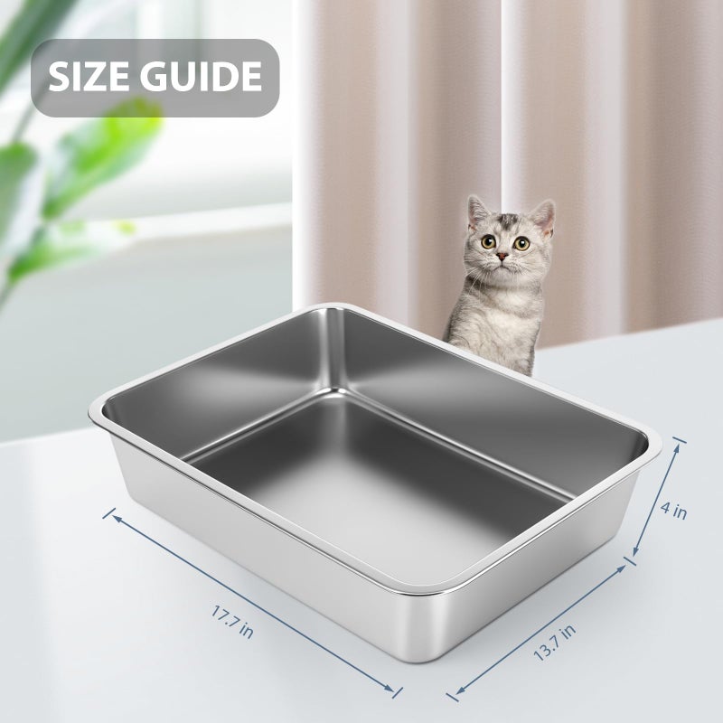 WENBOKMIN Stainless Steel Cat Litter Box - Litter Box for Cats - Easy to Clean, Never Absorbs Odor, Stains, or Rusts - Silver (17.7" L x 13.5" W x 4" H) - Image 2