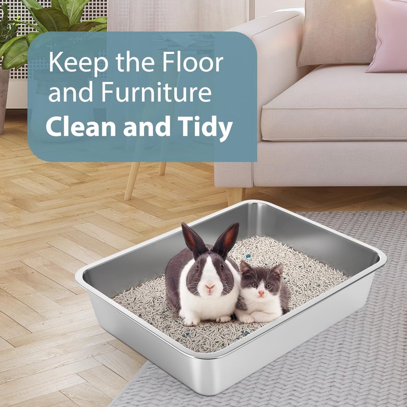 WENBOKMIN Stainless Steel Cat Litter Box - Litter Box for Cats - Easy to Clean, Never Absorbs Odor, Stains, or Rusts - Silver (17.7" L x 13.5" W x 4" H) - Image 5