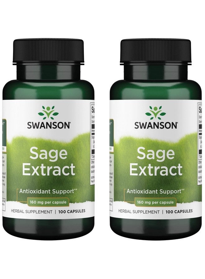 Swanson Sage Extract - Herbal Supplement Promoting Total-Body Health & Protection - Natural Formula for Overall Wellness Support - (100 Capsules, 160mg Each) (2 Pack)