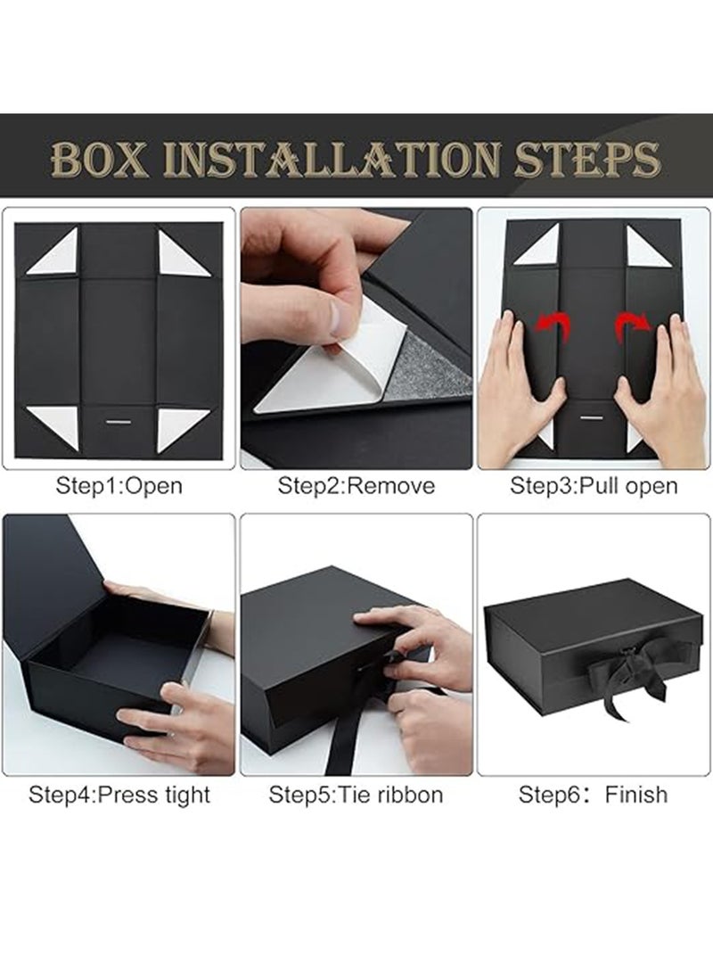 أورافلي مجموعة علب هدايا مغناطيسية فاخرة، علبة هدايا سوداء كبيرة فارغة مع حقيبة حمل سوداء، شريط، بطاقات تهنئة، حشو من الورق الممزق، قابلة للطي للهدايا مع غطاء، مناسبة للمهرجانات، أعياد الميلاد، عيد الحب، حفلات الزفاف، رمضان، الذكرى السنوية (أسود، 29 × 22 × 10.5 سم) - Image 3