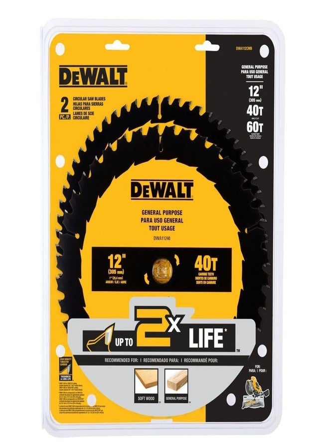 DEWALT Miter Saw Blade Combo Pack, 12” Blades, 40 Tooth & 60 Tooth, Fine Finish, Ultra Sharp Carbide (DWA112CMB) - Image 3