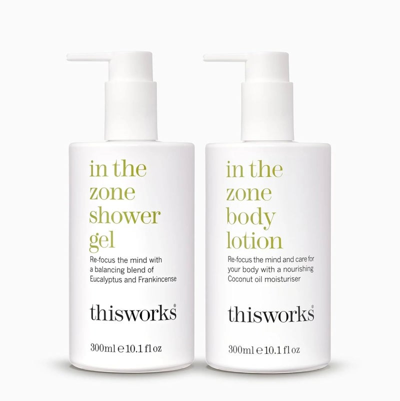 THISWORKS هذا يعمل في منطقة لوشن الجسم جل الاستحمام ثنائي الترطيب مرطب منعش لغسل الجسم مع الزيوت الأساسية الأوكالبتوس والبخور نباتي 101 أونصة لكل منهما - Image 1