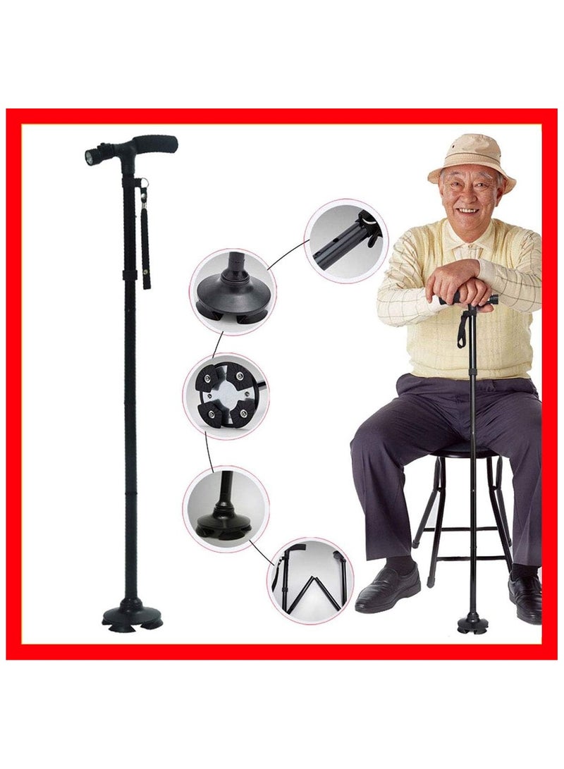 عكاز قابل للطي وتغيير الارتفاع مع مصباح ليلي سهل الاستخدام - Image 3