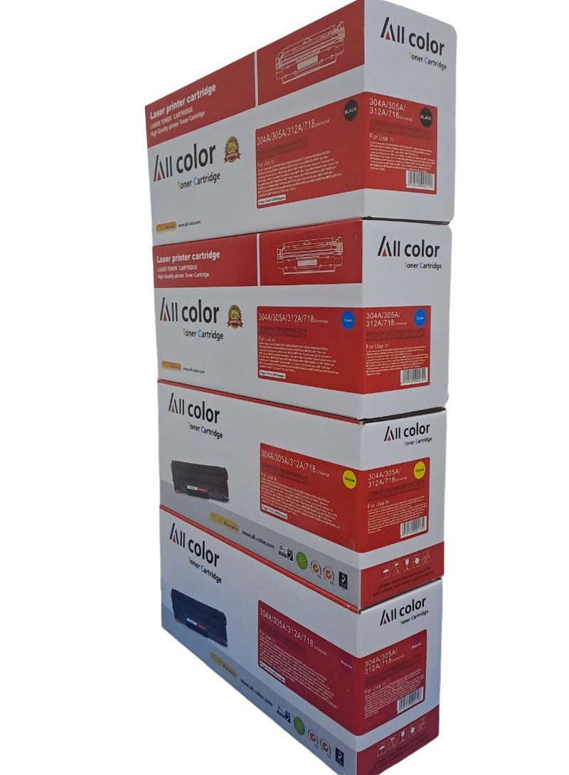اول كلور خرطوشة حبر متوافقة 304A/305A/312A مجموعة كاملة للاستخدام مع طابعات HP Color Laserjet CM2320/ CM2320 MFP/ CM2320nF MFP/ CP2025/ CP2025N/ CP2025DN/ CP2025X/ Pro 300/400/ Color m351/ m375/ nw/ M451DN/ M451DW/ M475W/ M47 - Image 1