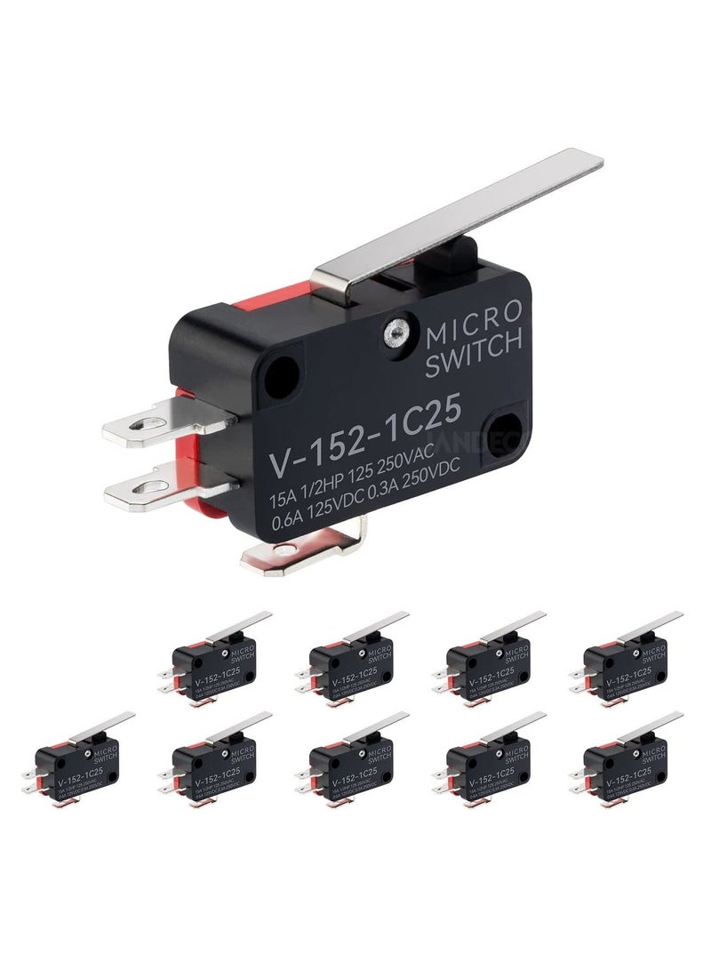 10 قطع مفتاح حد رافعة مفصلية، SPDT 1NO 1NC مفتاح ميكرو سريع العمل V-152-1C25 - Image 1
