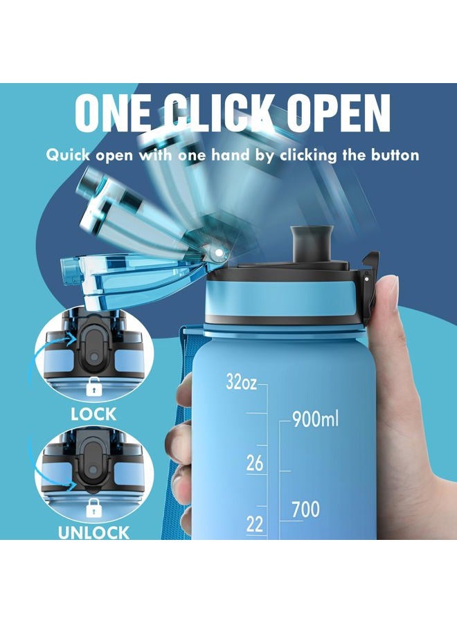 OLDLEY Water Bottle, 32oz Motivational Sports Water Bottle with Time Marker - Times to Drink - Tritan, BPA Free, Wide Mouth Leakproof, Anniversary Birthday Gifts for Men Women, Sky (1 Bottle) - Image 4