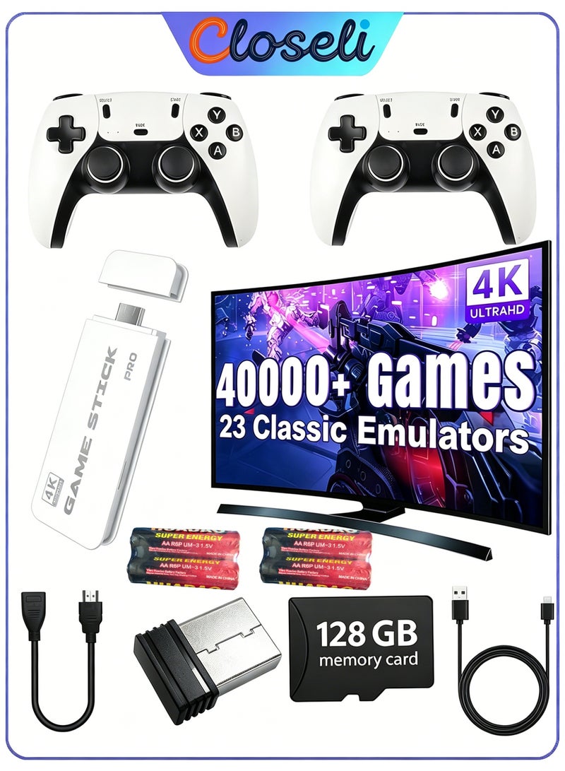 Closeli 2026 Upgraded Retro Game Console,HD Video Game Console, Video Game Stick with Controller, 40000+ Built-in Games, 4K TV Gaming Console, Plug and Play HDMI Game Stick, HD Output, 360° Joystick, Dual 2.4G Wireless Controllers, Supports 20+ Emulators(128GB) - Image 1