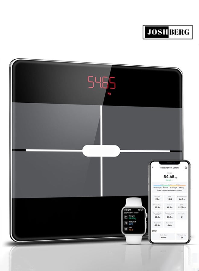 Joshberg Smart Bathroom Scale, Bluetooth Body Fat Monitor Weight Scale,Weight Scale App Sync 13 Body Composition with BMI,Body Fat,Muscle and Bone Mass, Etc,Graduation Value 0.05kg/0.1lb,Maximum 180kg/396lb,270*270*25mm,CS20 - Image 1