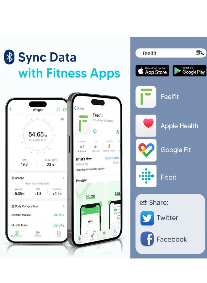 Joshberg Smart Bathroom Scale, Bluetooth Body Fat Monitor Weight Scale,Weight Scale App Sync 13 Body Composition with BMI,Body Fat,Muscle and Bone Mass, Etc,Graduation Value 0.05kg/0.1lb,Maximum 180kg/396lb,270*270*25mm,CS20 - Image 4