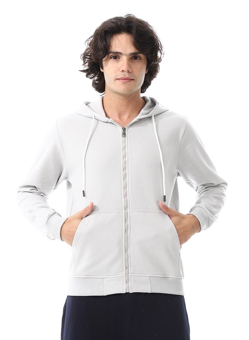Andora Zipper Closure Hooded Fleeced Sweatshirt_ Light Grey  - Image 1