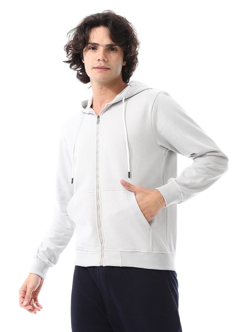 Andora Zipper Closure Hooded Fleeced Sweatshirt_ Light Grey  - Image 2