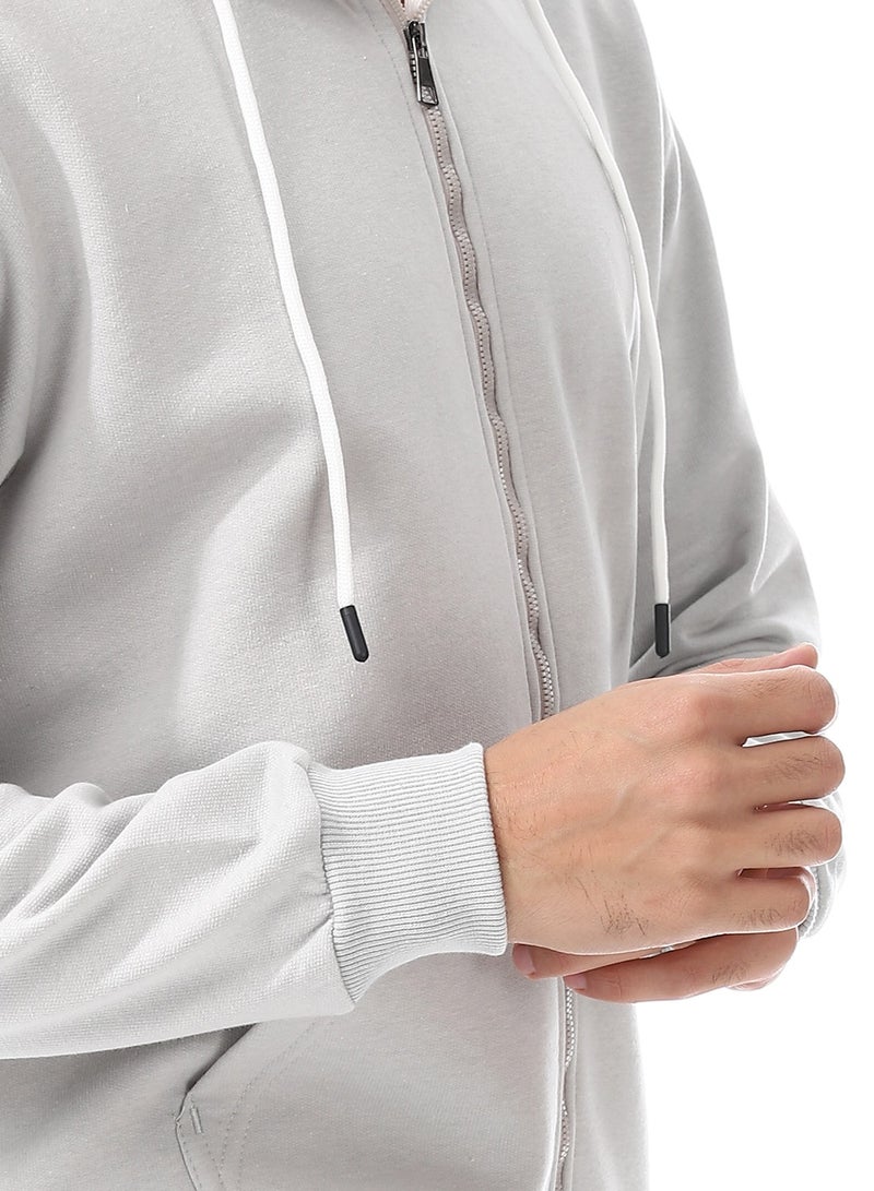 Andora Zipper Closure Hooded Fleeced Sweatshirt_ Light Grey  - Image 5