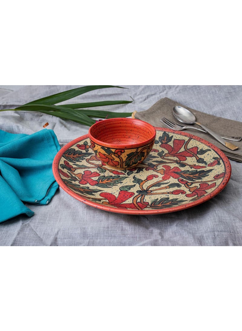Caffeine Caffeine Ceramic Handmade Rustic Flora Combo Dinner Set of 12 pcs.4 (Dinner Plate, 4 Quarter Plate, 4 Katori Bowl)  - Image 1