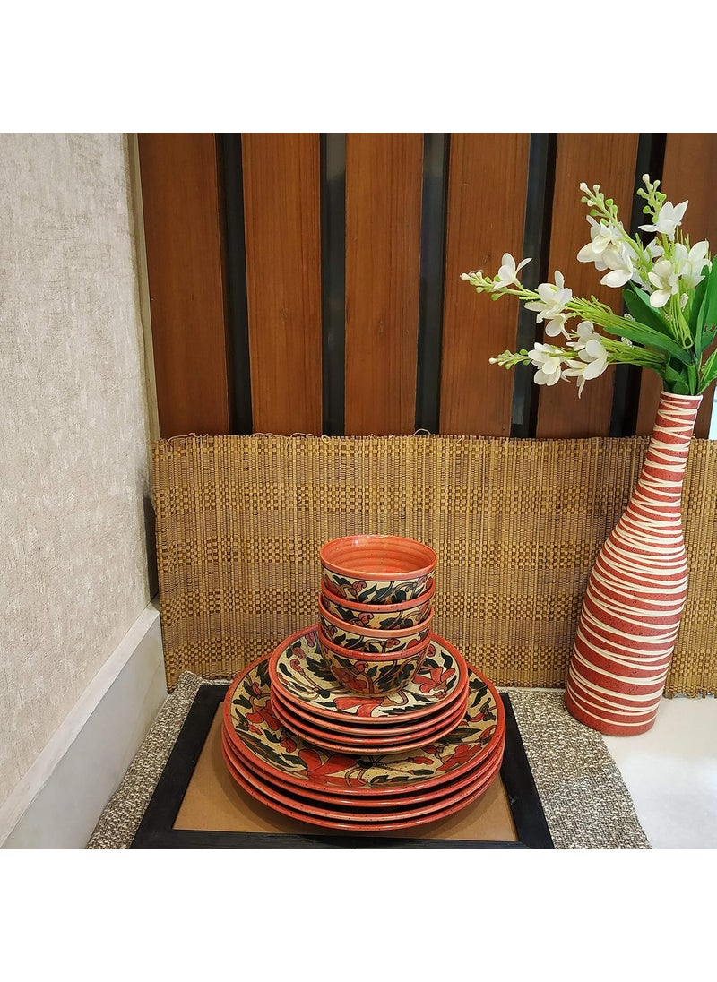 Caffeine Caffeine Ceramic Handmade Rustic Flora Combo Dinner Set of 12 pcs.4 (Dinner Plate, 4 Quarter Plate, 4 Katori Bowl)  - Image 3