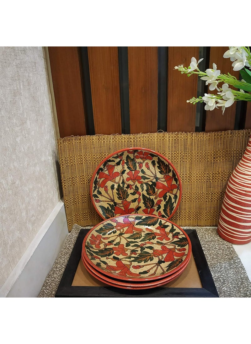 Caffeine Caffeine Ceramic Handmade Rustic Flora Combo Dinner Set of 12 pcs.4 (Dinner Plate, 4 Quarter Plate, 4 Katori Bowl)  - Image 4