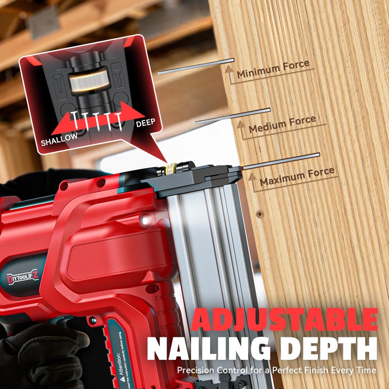 DIYtoolifz 18GA Cordless 2" Brad Nailer Compatible with Milwaukee 18V (Tool Only), 2-in-1 Nail/Staple Gun, Tool-Free Jam, Adjustable Depth, 2 Modes with 400 Nails/Staples for Woodworking, Carpentry - Image 5