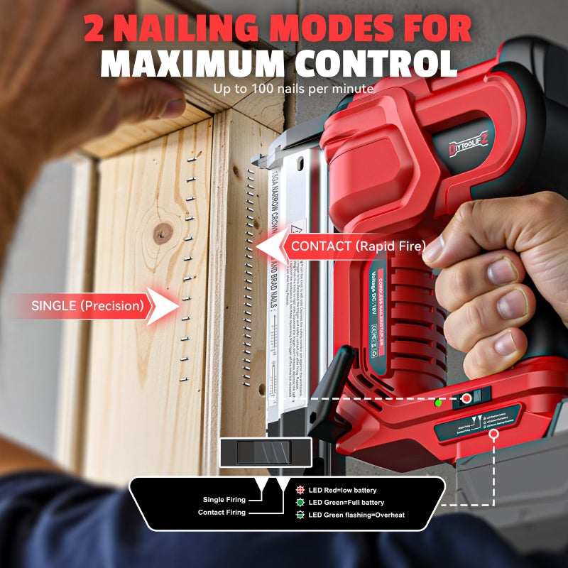 DIYtoolifz 18GA Cordless 2" Brad Nailer Compatible with Milwaukee 18V (Tool Only), 2-in-1 Nail/Staple Gun, Tool-Free Jam, Adjustable Depth, 2 Modes with 400 Nails/Staples for Woodworking, Carpentry - Image 4
