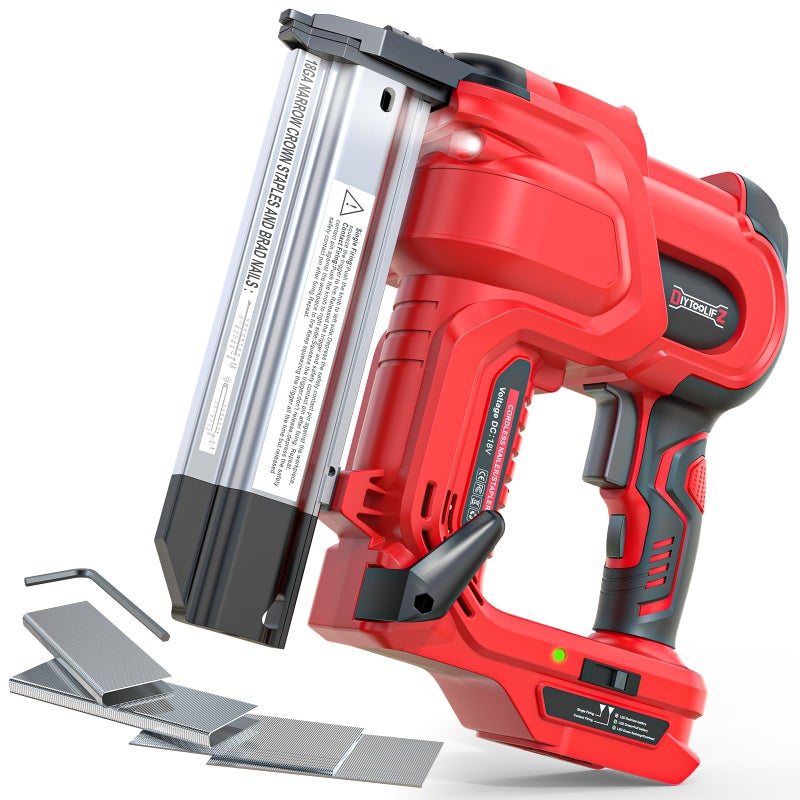 DIYtoolifz 18GA Cordless 2" Brad Nailer Compatible with Milwaukee 18V (Tool Only), 2-in-1 Nail/Staple Gun, Tool-Free Jam, Adjustable Depth, 2 Modes with 400 Nails/Staples for Woodworking, Carpentry - Image 1