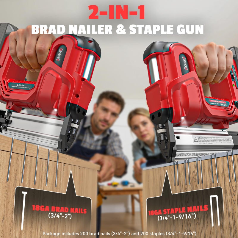 DIYtoolifz 18GA Cordless 2" Brad Nailer Compatible with Milwaukee 18V (Tool Only), 2-in-1 Nail/Staple Gun, Tool-Free Jam, Adjustable Depth, 2 Modes with 400 Nails/Staples for Woodworking, Carpentry - Image 3