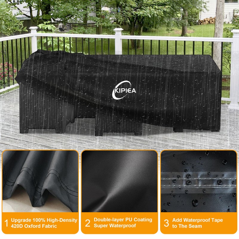 Kipiea Patio Furniture Covers Waterproof Winter, Heavy-Duty Outdoor Furniture Set Covers for Table Chairs, Anti-UV, No Tears or Fading (110" L x 84" W x 28" H) - Image 3