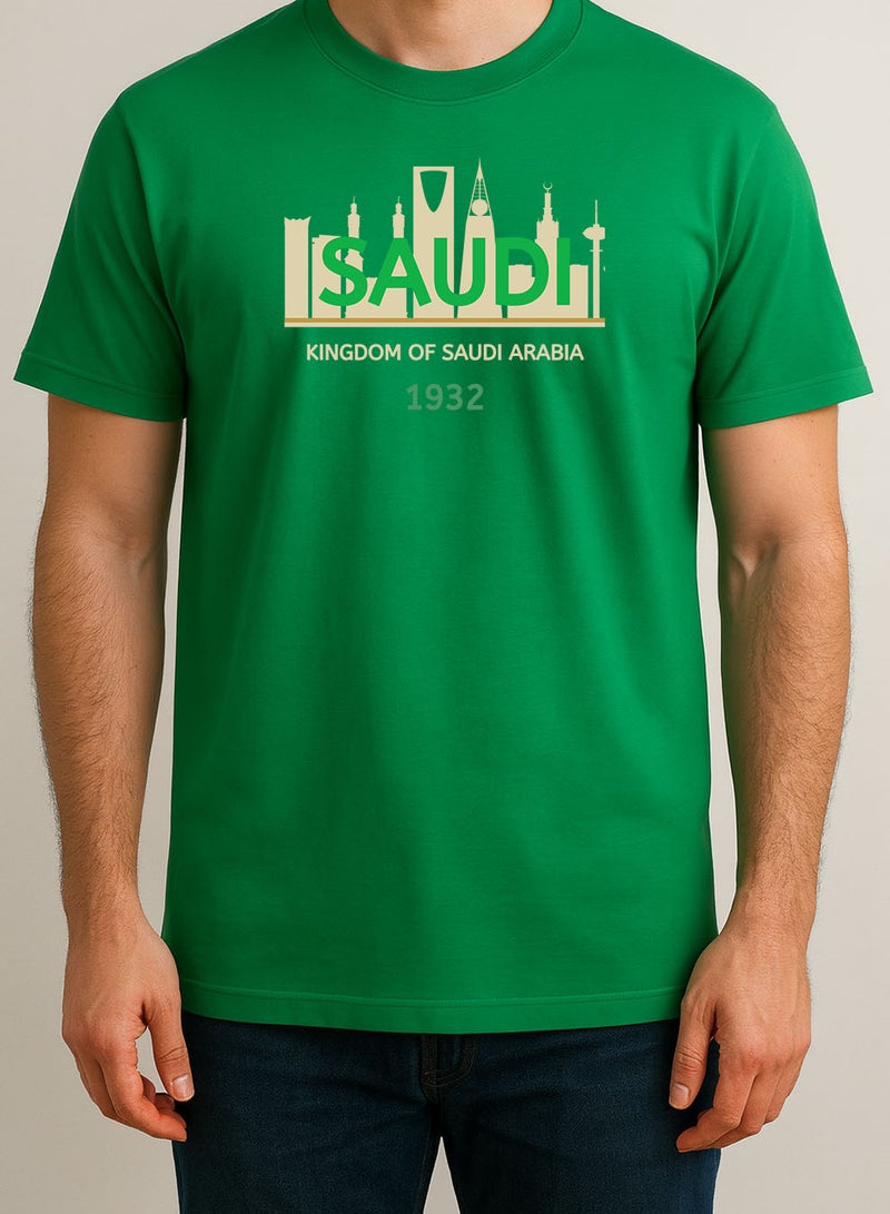 لوحة تيشيرت قطن لمناسبة اليوم الوطني السعودي أو للفخر بالانتماء للوطن في كل الأوقات للرجال والنساء - Image 2