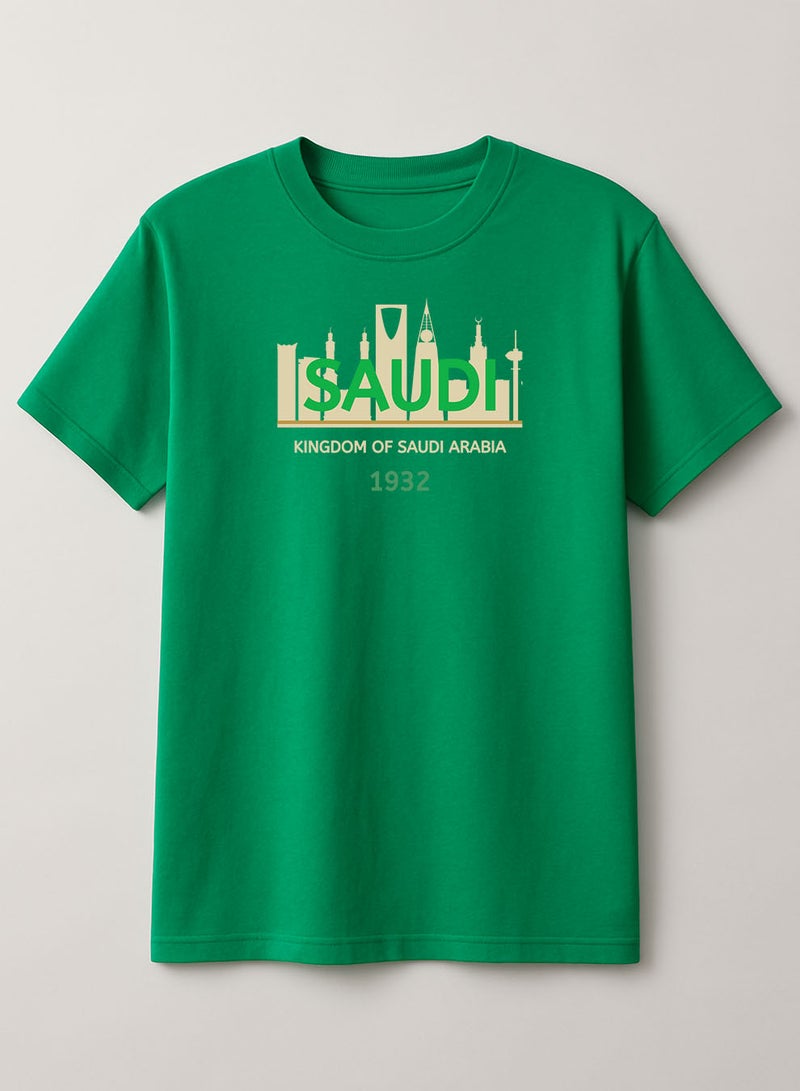 لوحة تيشيرت قطن لمناسبة اليوم الوطني السعودي أو للفخر بالانتماء للوطن في كل الأوقات للرجال والنساء - Image 1