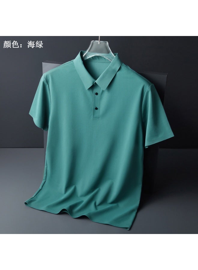 Ice Silk Polo Shirt Short Sleeve Men's T-Shirt Breathable Seamless Summer Business Casual Dad Clothes Father's Summer Wear - Image 1
