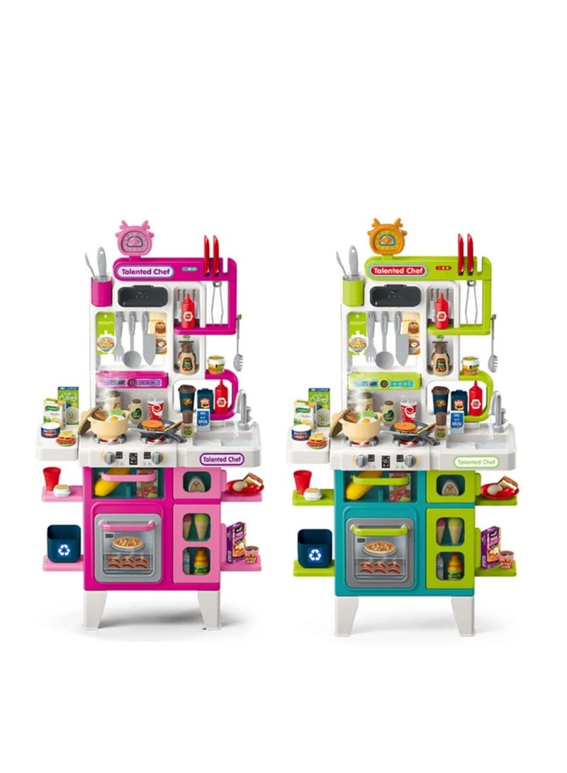 لعبة مطبخ أطفال متكاملة 104 قطعة بصوت ونور وبخار واقعي - Image 1