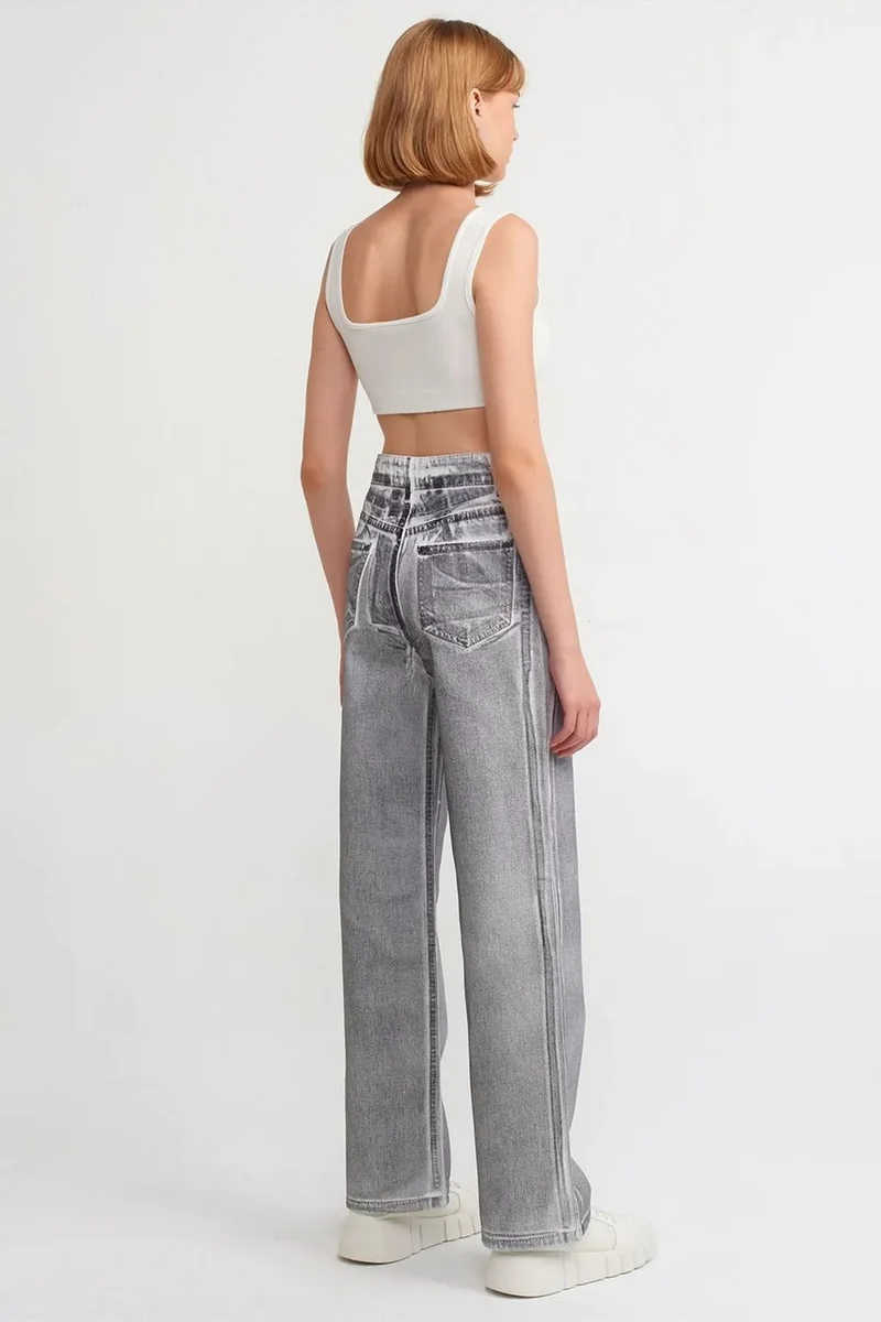 Dilvin Light Grey DILVIN High-Waist Straight-Leg Cotton Jeans for Women | Best Price UAE