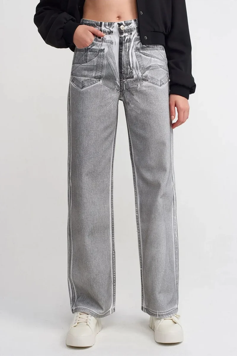 Dilvin Light Grey DILVIN High-Waist Straight-Leg Cotton Jeans for Women | Best Price UAE