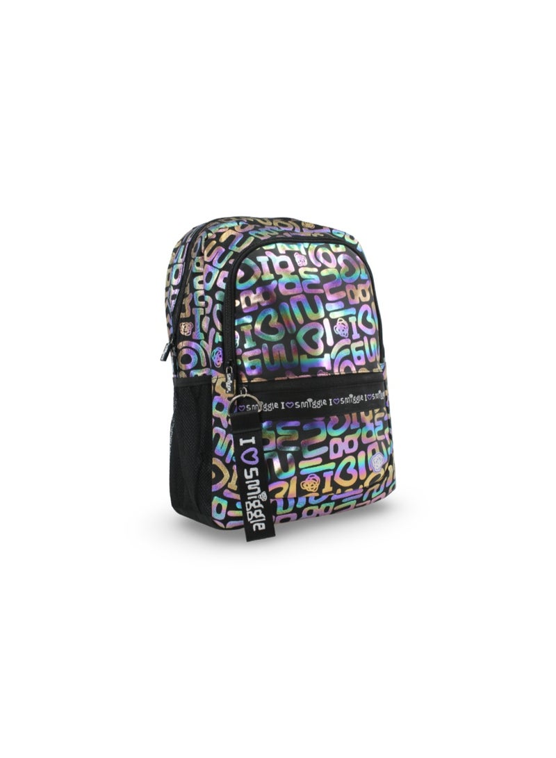 Smiggle Backpack Metallic Hearts Design 17 Inches – Black - Image 1