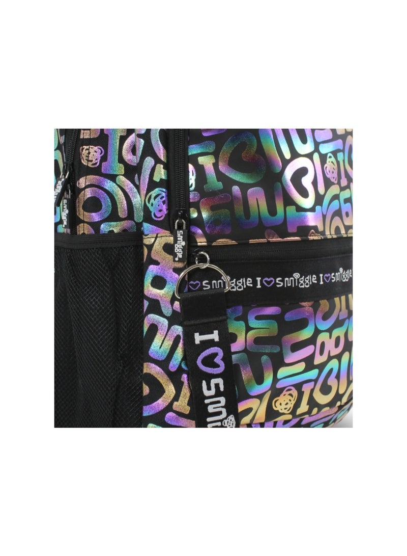 Smiggle Backpack Metallic Hearts Design 17 Inches – Black - Image 3