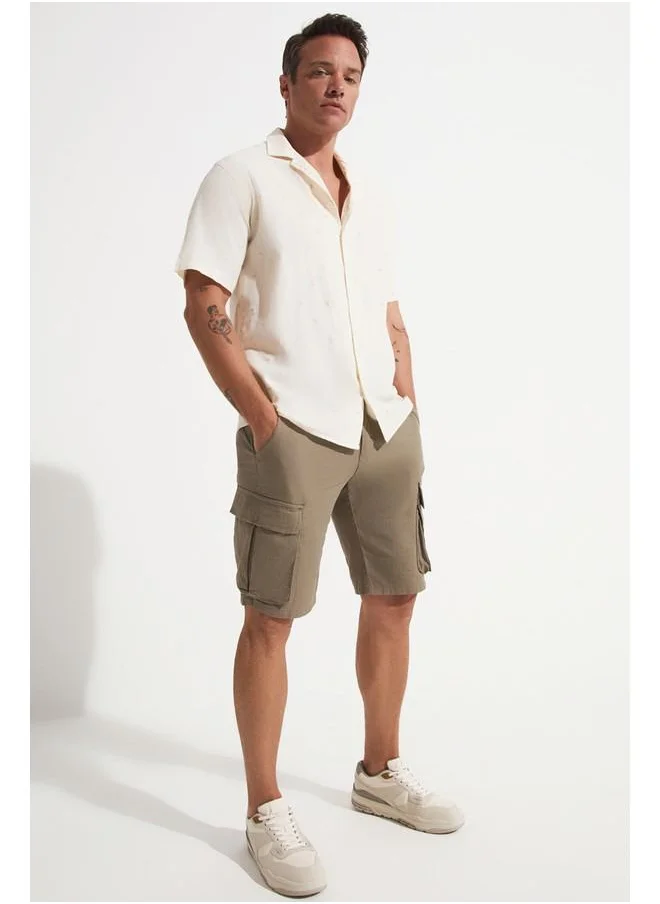 JUNE June Men Short Sleeve Patterned Shirt Ecru - Beige