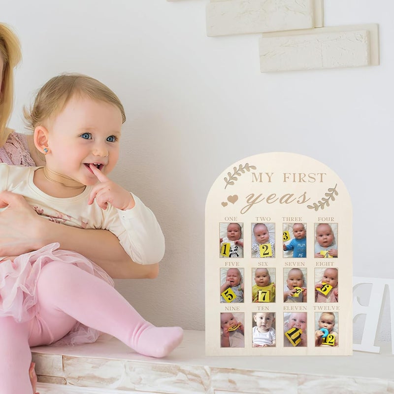 Wooden Milestone Picture Frame 12 Months Photo Display for Newborn First Year Keepsake Nursery Décor - Image 4