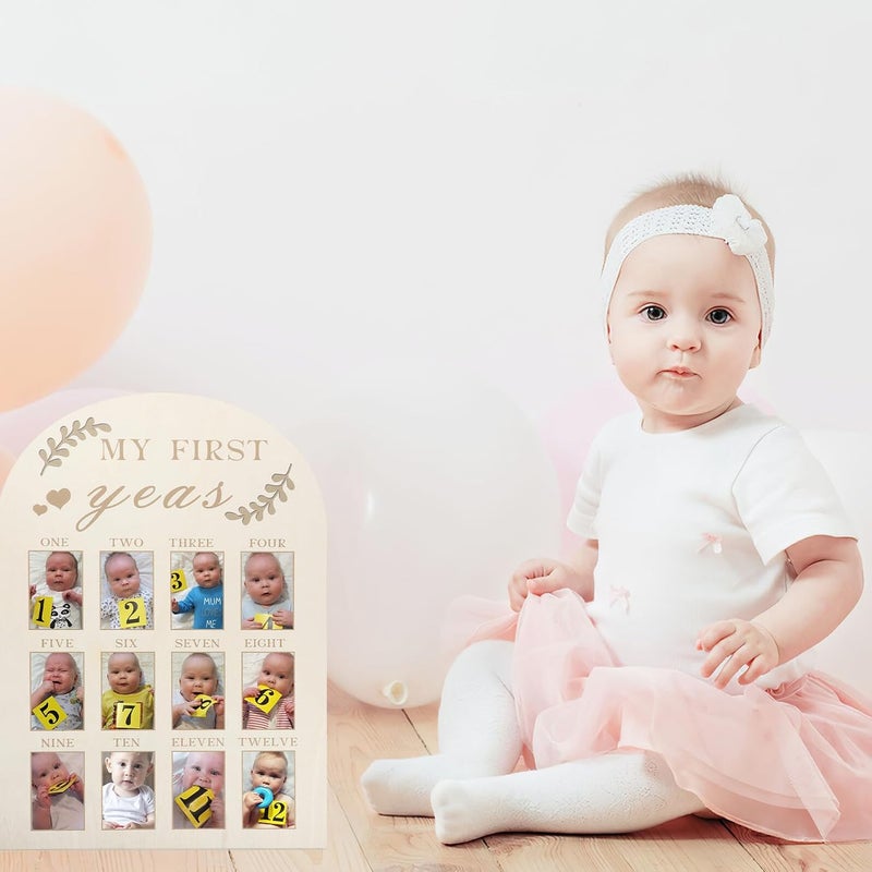 Wooden Milestone Picture Frame 12 Months Photo Display for Newborn First Year Keepsake Nursery Décor - Image 3