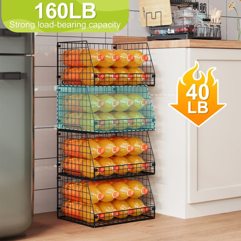 Jakyitvi 4 Pack XXL Stackable Wire Storage Basket, Extra Large Capacity Pantry Organizer and Storage, Muti-Purpose for Vegetable Fruit Basket & Can Organizer & Snack Rack & Metal Pantry Bin - Image 3