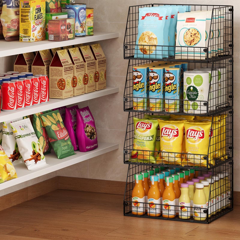 Jakyitvi 4 Pack XXL Stackable Wire Storage Basket, Extra Large Capacity Pantry Organizer and Storage, Muti-Purpose for Vegetable Fruit Basket & Can Organizer & Snack Rack & Metal Pantry Bin - Image 4