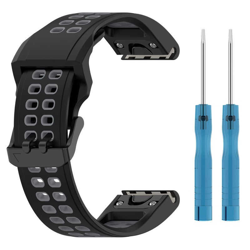 AWADUO Compatible with Garmin Fenix 7X/7X Solar/7X Sapphire Solar – 26mm Silicone Replacement Strap for Quatix 3 Smartwatch (Black+Grey) - Image 1