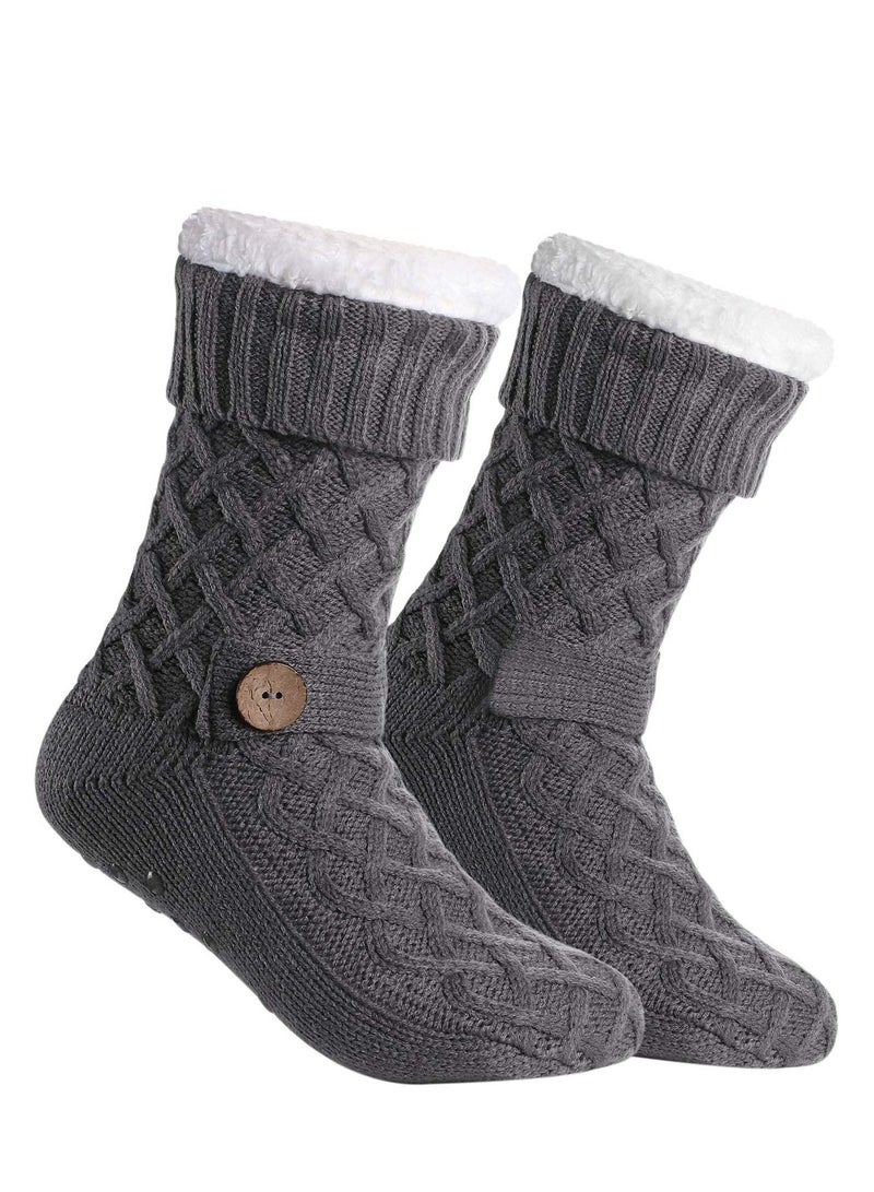 SYOSI جوارب شبشب، جوارب دافئة منفوشة، جوارب ناعمة للغاية، جوارب شتوية محبوكة، جوارب منزلية مبطنة بالصوف للرجال والنساء، جوارب شبشب منفوشة مريحة من الصوف السميك، جوارب شتوية دافئة من القطيفة - Image 1