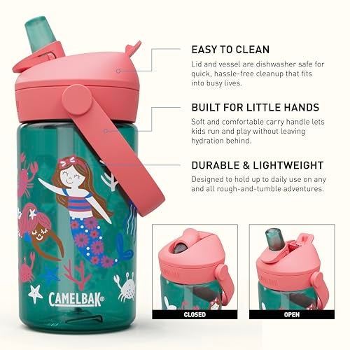 CamelBak Thrive Flip Straw Kids Water Bottle with Bite Valve Tritan Renew Mermaid Friends 14oz - Image 3