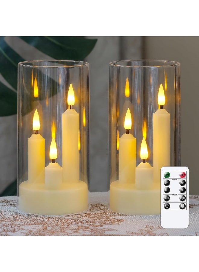 Forthcan 3 in 1 Flameless Taper Short Candles with 10 Key Remote Control and Timer, Battery Operated Pack of 2 LED Acrylic 7.5 x15cm White Pillar Flickering Warm Light - Image 1