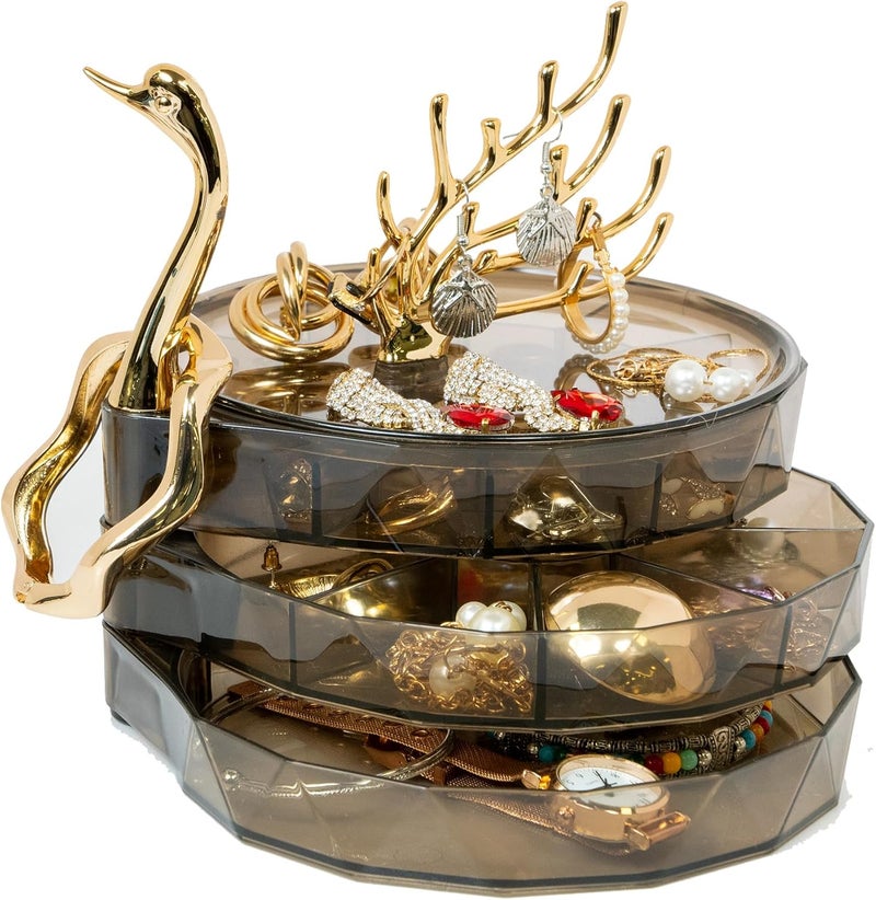 SENVIL Vanity Jewelry Display Box – Swan Organizer Case – Dustproof Lid, Waterproof Design, Ring Earring Bracelet Holder, Compact Gift Idea for Women, Teens, Bedroom & Desktop - Image 3
