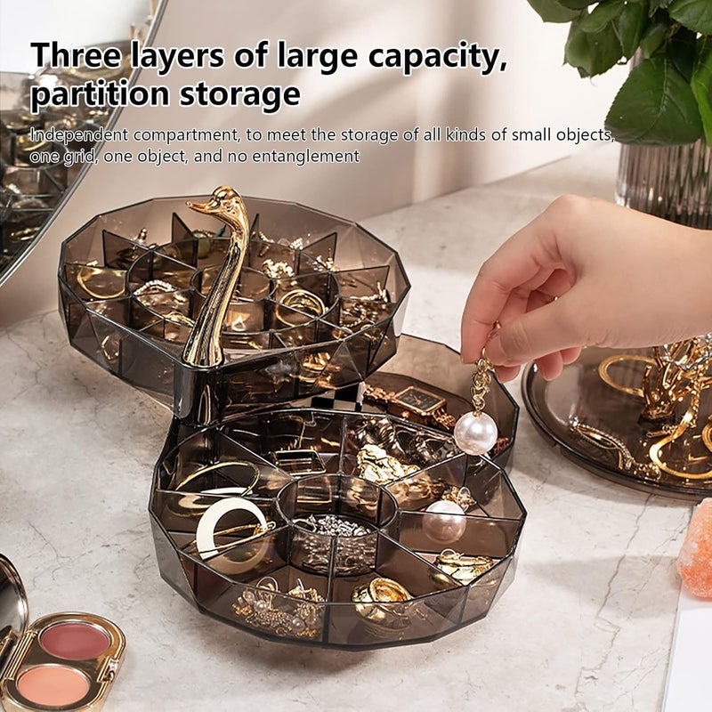 SENVIL Vanity Jewelry Display Box – Swan Organizer Case – Dustproof Lid, Waterproof Design, Ring Earring Bracelet Holder, Compact Gift Idea for Women, Teens, Bedroom & Desktop - Image 4