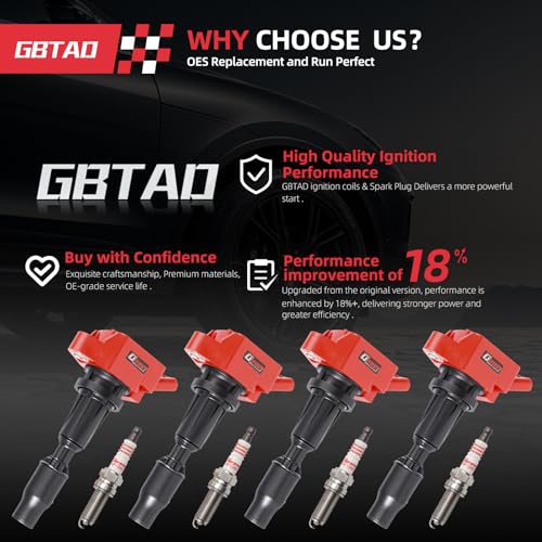 GBTAD Set of 4 Upgraded Ignition Coil Pack and Iridium Spark Plug for 2.0L 2.4L 2015-2019 Hyundai Sonata Santa Fe Tucson Genesis Kia Optima Sorento, for Sportage Stinger Replaces UF764 - Image 3