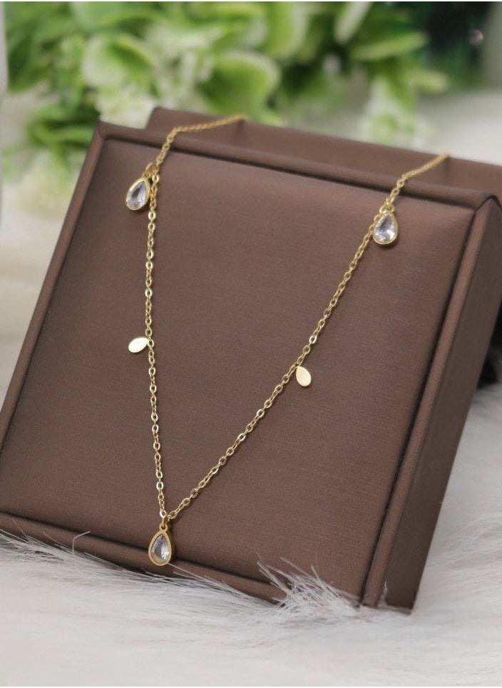 MANIKAN Women's Stainless Steel Necklace with Soft Design and Shiny Stones 