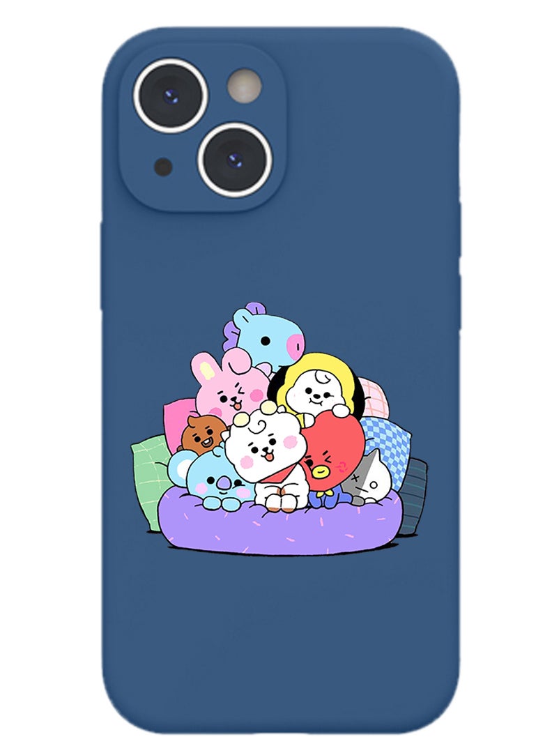 Theodor Protective Slim Fit Case Liquid Silicone Cover with Full Body Protection Anti-Scratch Shockproof Case For iPhone 14 Blue  - Cute tiger expressions - Image 1