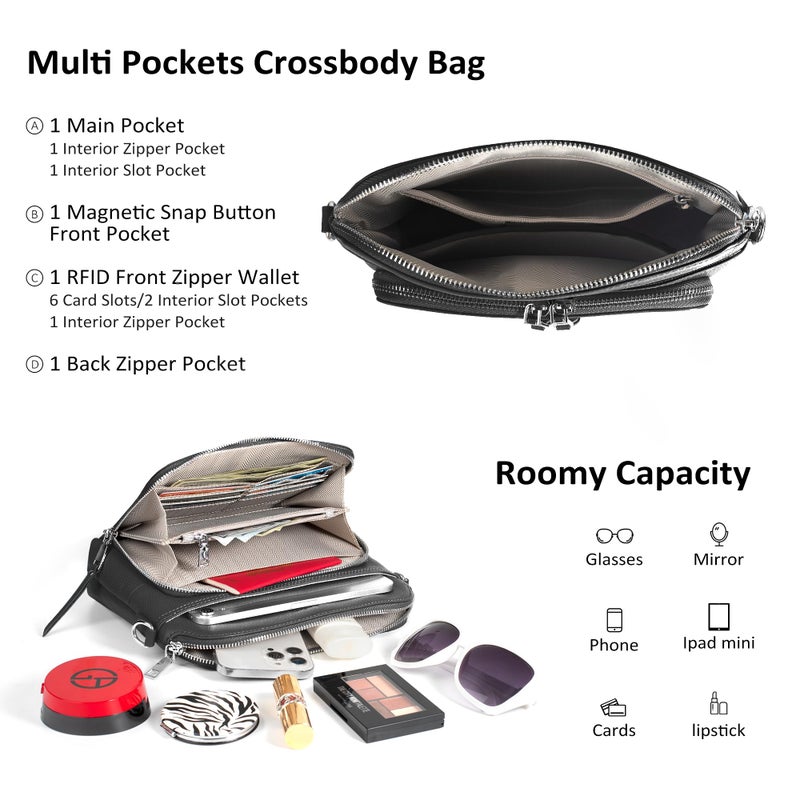 befen Black Genuine Leather Crossbody Purses for Women, Women's Small Crossbody Shoulder Bag Travel Purse with Built in RFID Wallet - Image 5