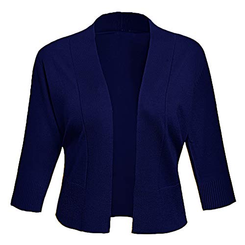 AAMILIFE Women's 3/4 Sleeve Cropped Cardigans Sweaters Jackets Open Front Short Shrugs for Dresses (XX-Large, 3-NavyBlue) - Image 2