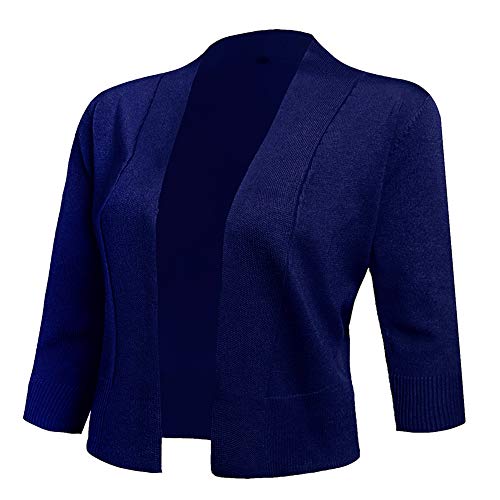 AAMILIFE Women's 3/4 Sleeve Cropped Cardigans Sweaters Jackets Open Front Short Shrugs for Dresses (XX-Large, 3-NavyBlue) - Image 5