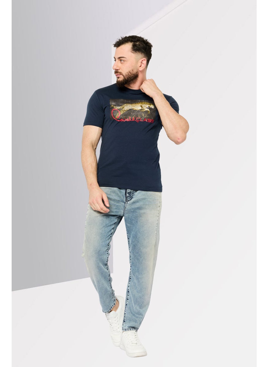 Cavalli Class Men Round Neck Short Sleeve Graphic Print T-Shirt, Navy Combo  - Image 3
